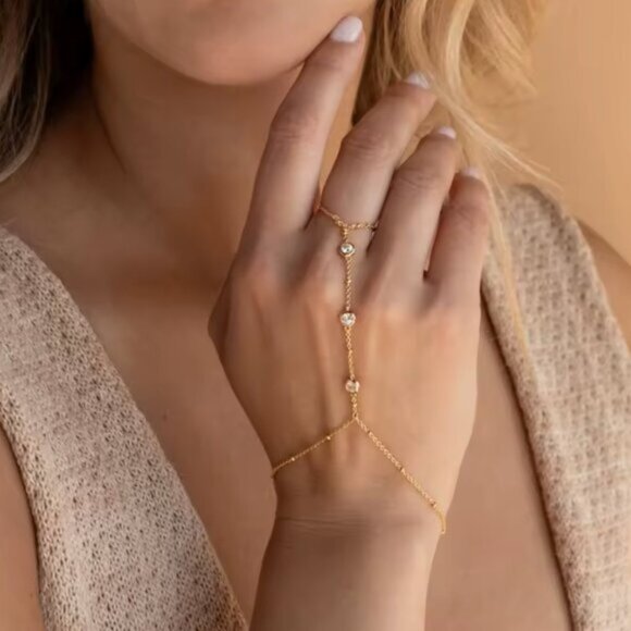 Free People Jewelry - 14K Gold Filled Bohemian Hand Chain Bracelet